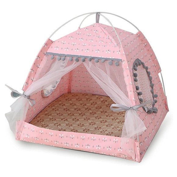 Cat Princess Indoor Tent House Pet Dog Cute Floral Cave Bed Portable Dog Tent - Picture 1 of 5